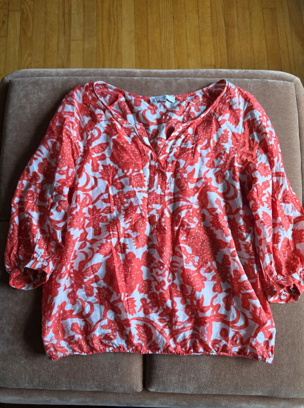 Ann Taylor Loft Cotton Silk Blend Lighweight Boho Floral Print Top Orange Sz L